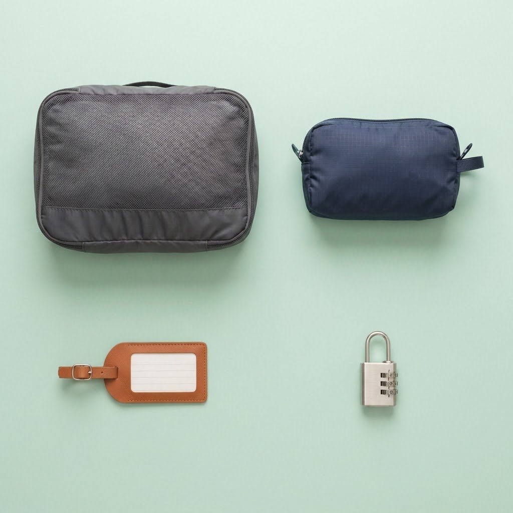 Travel accessories flat lay